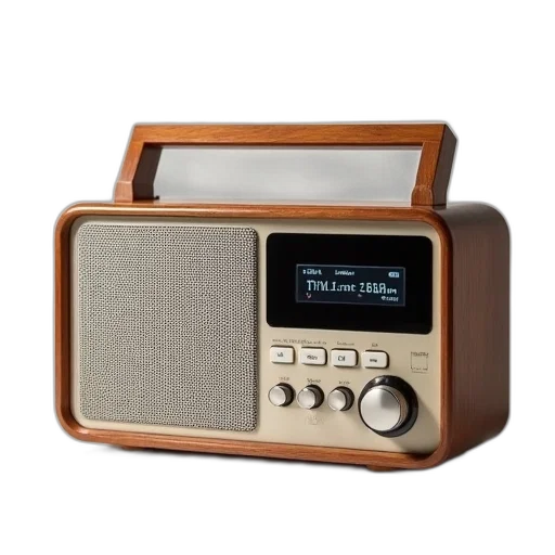 modern, compact, radio, wooden, finish, digital, display, screen transparent PNG cut-out