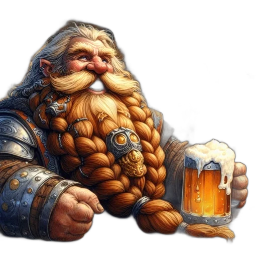 fantasy art, concept art, inside, rustic, tavern, jovial, dwarf, braided transparent PNG cut-out