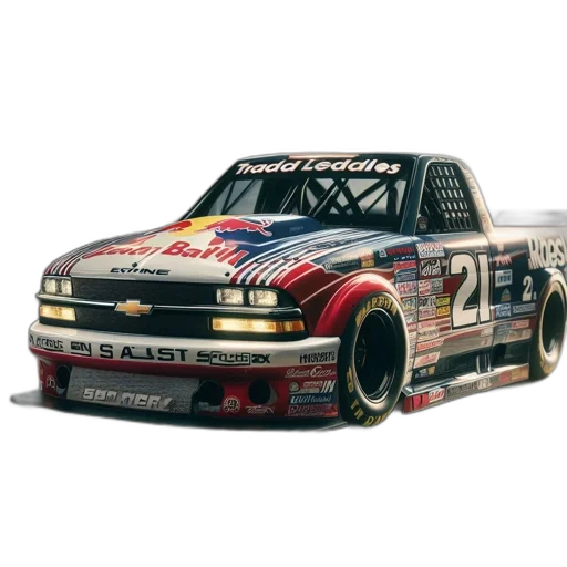 car, photorealistic, concept art, 3d render, modified, racing, truck, sponsorship transparent PNG cut-out