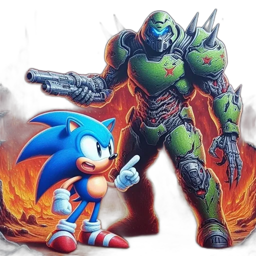 weapon, concept art, comic book art, pixel art, fantasy art, fire, sonic, hedgehog transparent PNG cut-out