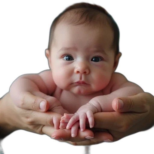 face, photorealistic, 3d render, hand, holding, baby, who, has transparent PNG cut-out