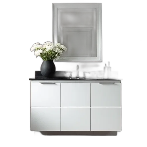 furniture, 3d render, photorealistic, monochrome, earth tones, white, vanity, black transparent PNG cut-out