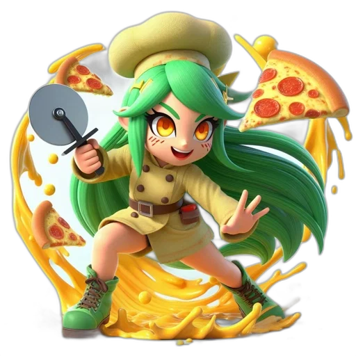 weapon, food, staff, pixel art, concept art, fantasy art, 3d render, green transparent PNG cut-out