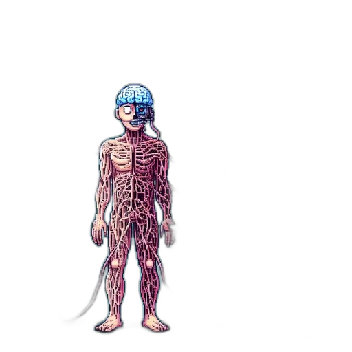 creature, robot, concept art, pixel art, cyberpunk, vaporwave, pixel, art transparent PNG cut-out