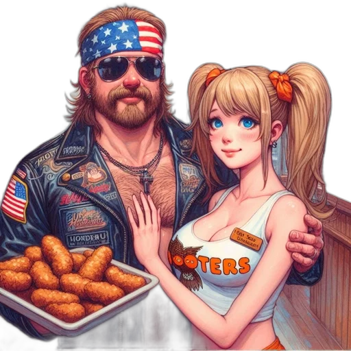 food, pixel art, cyberpunk, concept art, anime, rugged, man, american transparent PNG cut-out