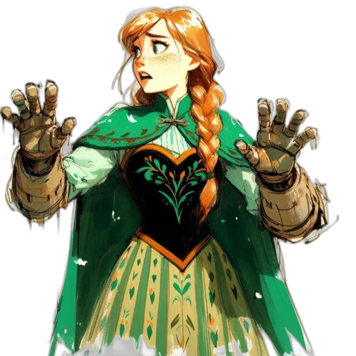 dress, staff, crown, concept art, fantasy art, comic book art, pixel art, green transparent PNG cut-out