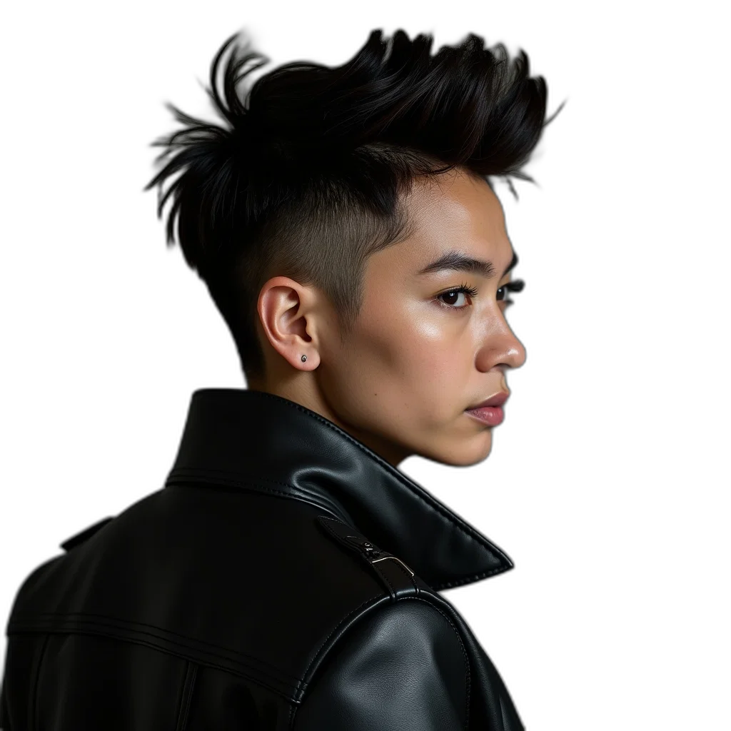 jacket, hair, face, dragon, photorealistic, cyberpunk, neon lights, dark transparent PNG cut-out