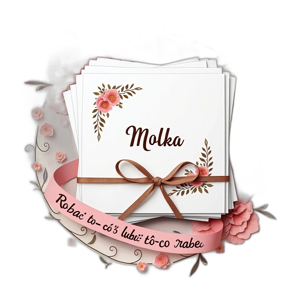 3d render, pastel, stack, white, cards, floral, design, word transparent PNG cut-out