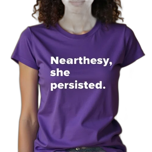 jewelry, woman, wearing, purple, t-shirt, phrase, nevertheless, persisted transparent PNG cut-out