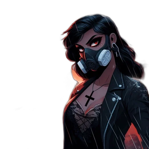 mask, jacket, face, cyberpunk, comic book art, concept art, watercolor, neon lights transparent PNG cut-out