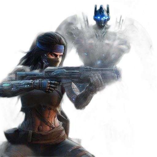 weapon, concept art, comic book art, fantasy art, 3d render, futuristic, setting, woman transparent PNG cut-out