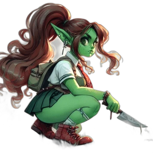 staff, concept art, fantasy art, comic book art, pixel art, green, elven, woman transparent PNG cut-out