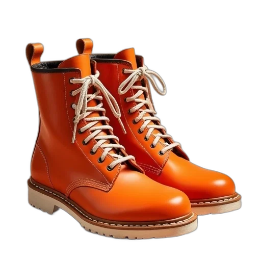 shoes, 3d render, photorealistic, pair, orange, boots, leather, uppers transparent PNG cut-out