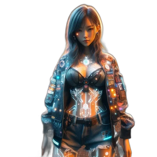 jacket, dress, concept art, cyberpunk, fantasy art, 3d render, blue, pastel transparent PNG cut-out
