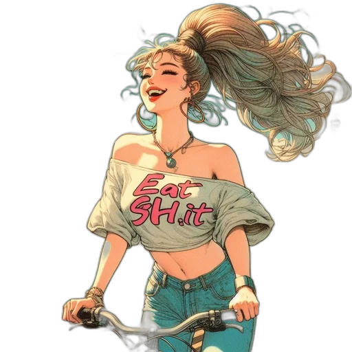 staff, hair, weapon, jacket, concept art, comic book art, cartoon, vaporwave transparent PNG cut-out