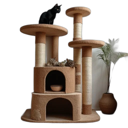 furniture, 3d render, cat, tree transparent PNG cut-out