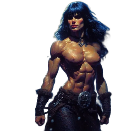 comic book art, concept art, fantasy art, cyberpunk, muscular, woman, stands, amidst transparent PNG cut-out