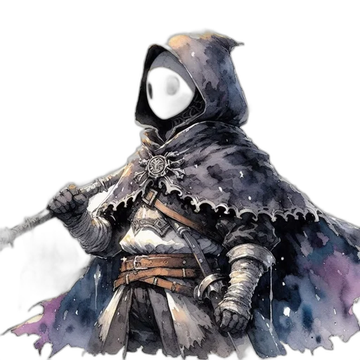 mask, sword, jacket, staff, concept art, fantasy art, watercolor, comic book art transparent PNG cut-out