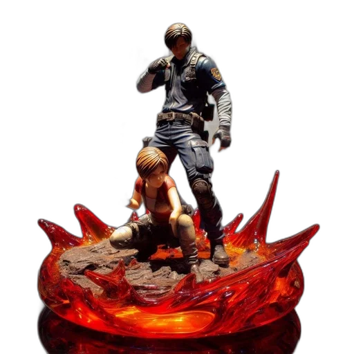 concept art, 3d render, fire, figurines, resident, evil, characters, male transparent PNG cut-out