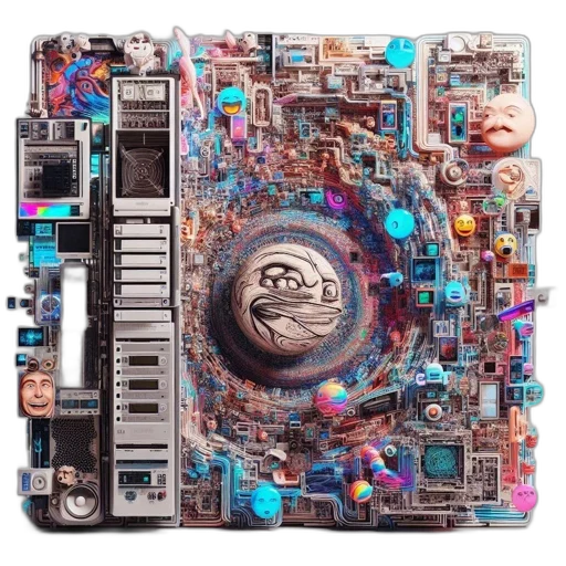 robot, cyberpunk, vaporwave, outer space, elaborate, electronic, device, displays transparent PNG cut-out