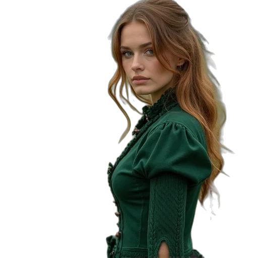 dress, jacket, hair, staff, photorealistic, fantasy art, oil painting, concept art transparent PNG cut-out