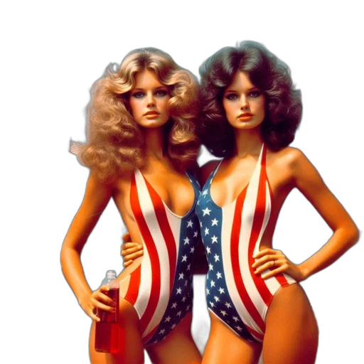 two, women, wearing, swimsuits, american, flag, design, stand transparent PNG cut-out