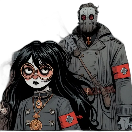 mask, jacket, staff, weapon, comic book art, concept art, anime, cartoon transparent PNG cut-out