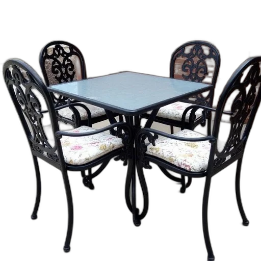 furniture, 3d render, black, wrought, iron, table, glass, top transparent PNG cut-out