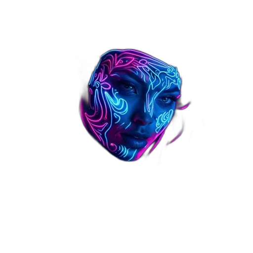 mask, face, creature, hat, vaporwave, cyberpunk, 3d render, concept art transparent PNG cut-out