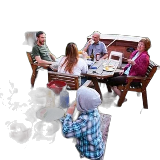 furniture, staff, photorealistic, 3d render, family, enjoys, meal, together transparent PNG cut-out