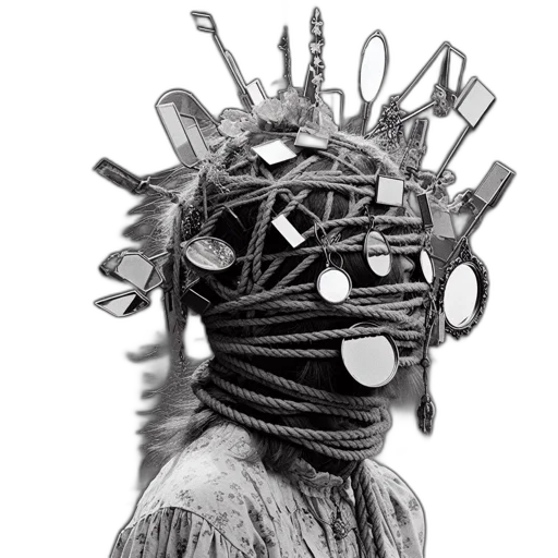 mask, crown, face, creature, cyberpunk, grayscale, portrait, person transparent PNG cut-out
