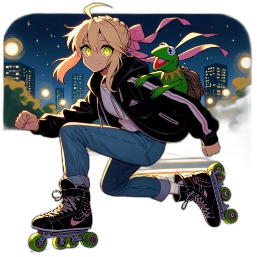 concept art, pixel art, anime, cartoon, green, young, female, character transparent PNG cut-out