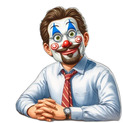 mask, face, cartoon, concept art, photorealistic, incongruously, dressed, man transparent PNG cut-out