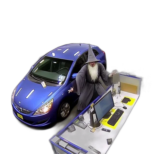 car, robot, 3d render, two, wizards, dressed, magicians, create transparent PNG cut-out