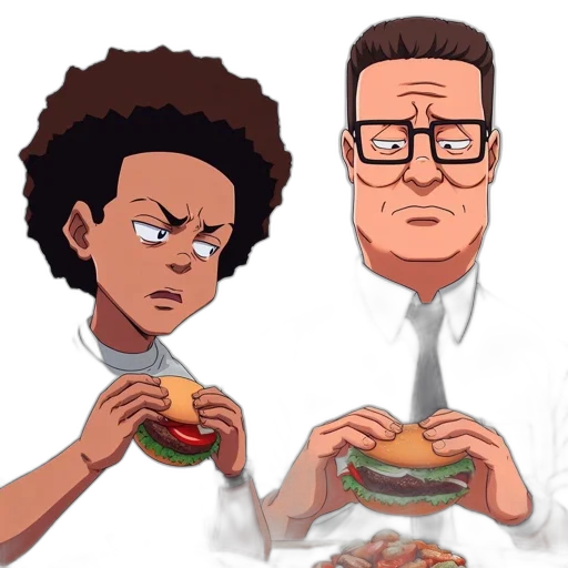 food, cartoon, concept art, comic book art, pixel art, two, characters, young transparent PNG cut-out