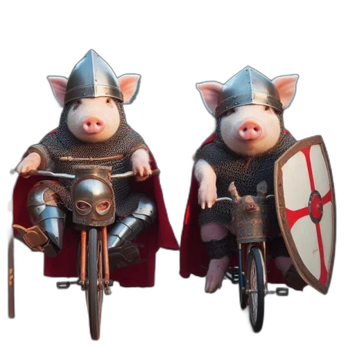 3d render, concept art, fantasy art, two, anthropomorphic, pigs, dressed, knights transparent PNG cut-out