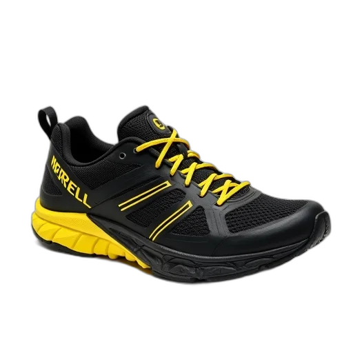shoes, close-up, image, single, black, yellow, running, shoe transparent PNG cut-out