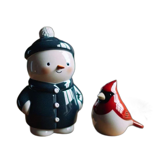 staff, 3d render, concept art, snowman, figurine, bird, sit, wooden transparent PNG cut-out