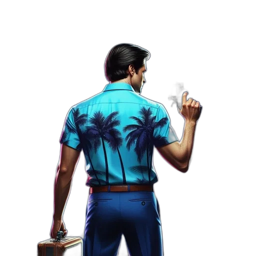 jacket, staff, weapon, concept art, vaporwave, comic book art, cyberpunk, neon lights transparent PNG cut-out