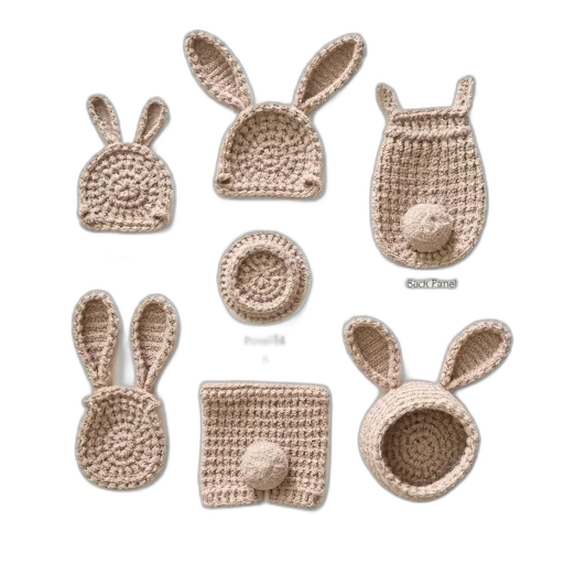 hat, earth tones, collection, crocheted, items, displayed, white, background transparent PNG cut-out