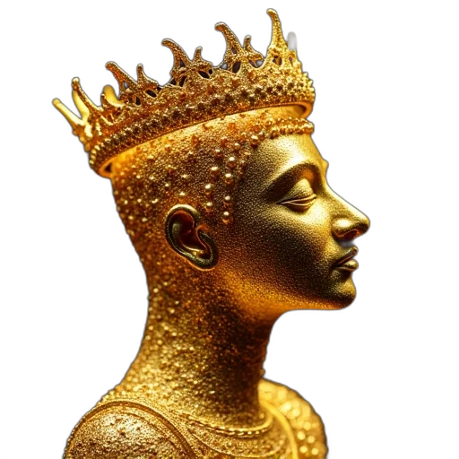 crown, jewelry, staff, mask, 3d render, photorealistic, concept art, golden transparent PNG cut-out