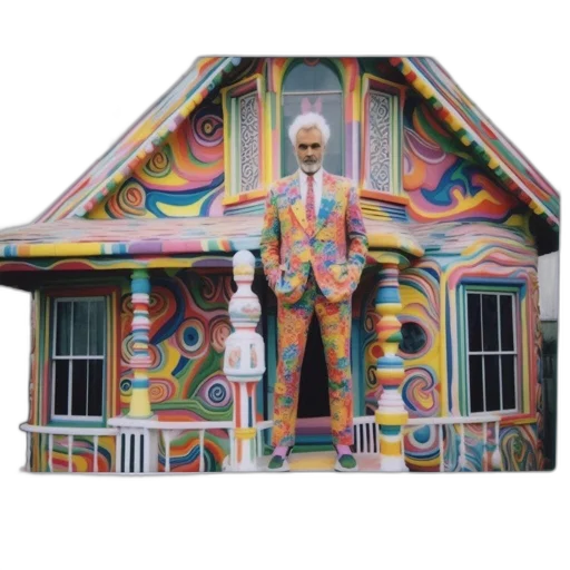 building, 3d render, man, matching, striped, suit, stands, before transparent PNG cut-out