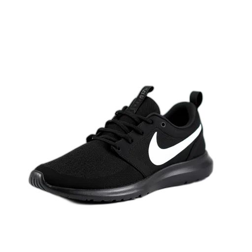shoes, black, sneaker, white, logo, side, displayed, against transparent PNG cut-out