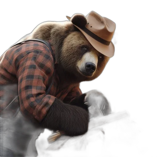 animal, hat, jacket, creature, concept art, photorealistic, 3d render, bear transparent PNG cut-out
