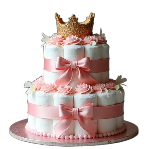 crown, food, 3d render, photorealistic, pastel, tiers, royal, diaper transparent PNG cut-out