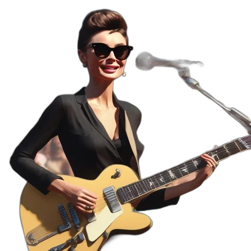 cartoon, photorealistic, 3d render, woman, plays, electric, guitar, stage transparent PNG cut-out