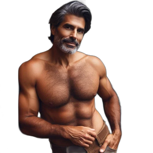 animal, photorealistic, muscular, man, beard, shirtless, wearing, brown transparent PNG cut-out