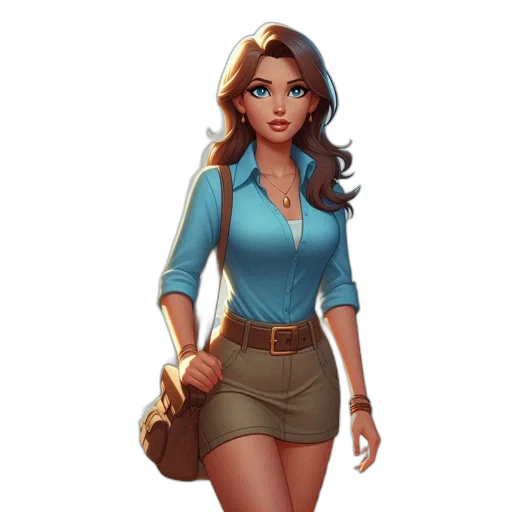 staff, dress, jewelry, fantasy art, concept art, comic book art, cartoon, earth tones transparent PNG cut-out