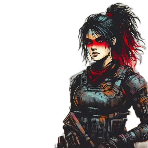 cyberpunk, concept art, comic book art, pixel art, red, woman, eyes, futuristic transparent PNG cut-out