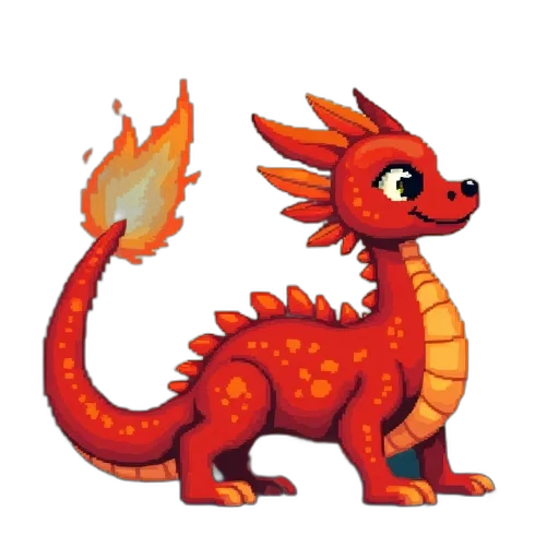 dragon, creature, staff, animal, pixel art, concept art, fantasy art, 3d render transparent PNG cut-out